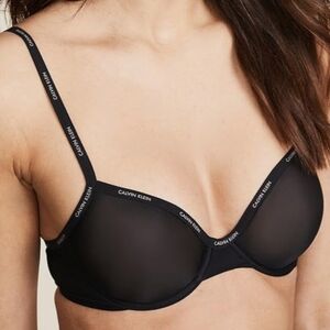 Calvin Klein Black Sheer Marquisette Unlined Demi Bra 34DD NWT